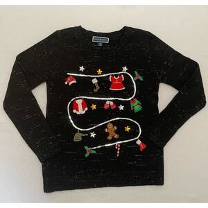 Karen Scott Christmas Sweater Women's Small Black Holiday Sequins Gingerbread